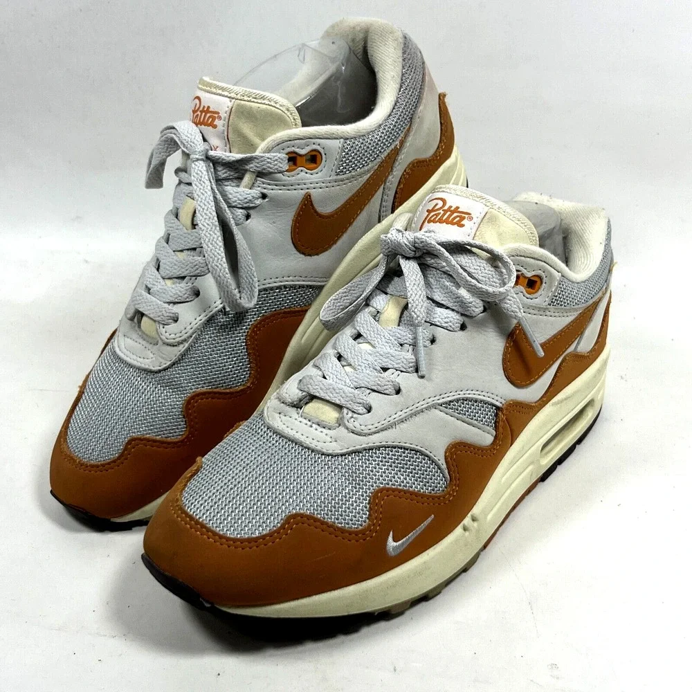NIKE Air Max 1 Patta Monarch Mens 8 Leather Metallic Sneakers DH1348-001 Orange